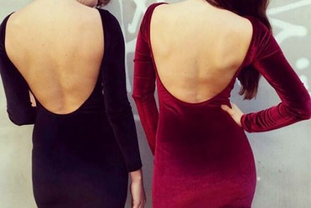 e-outfit velvet dresses black red